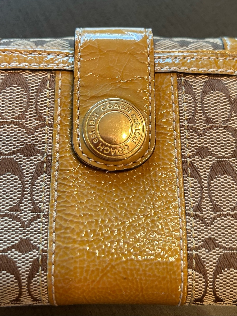 Coach Women’s Brown Signature Canvas Wallet with Tan Leather Trim